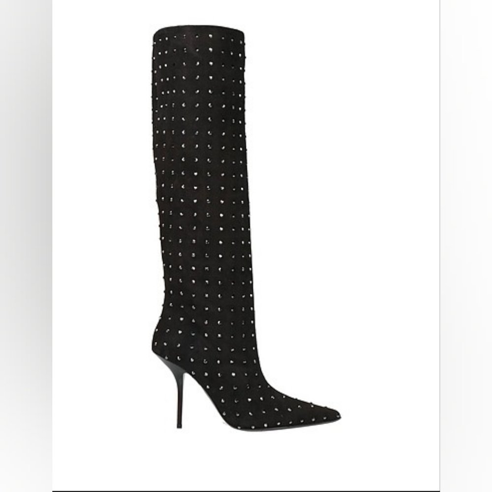 EDDY DANIELE Rhinstones Studded Suede High Boots 39